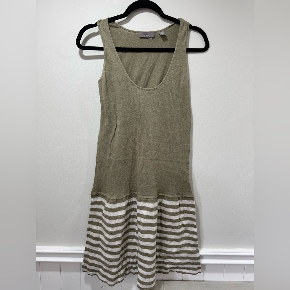 Casual Olive and Striped Sleeveless Dress